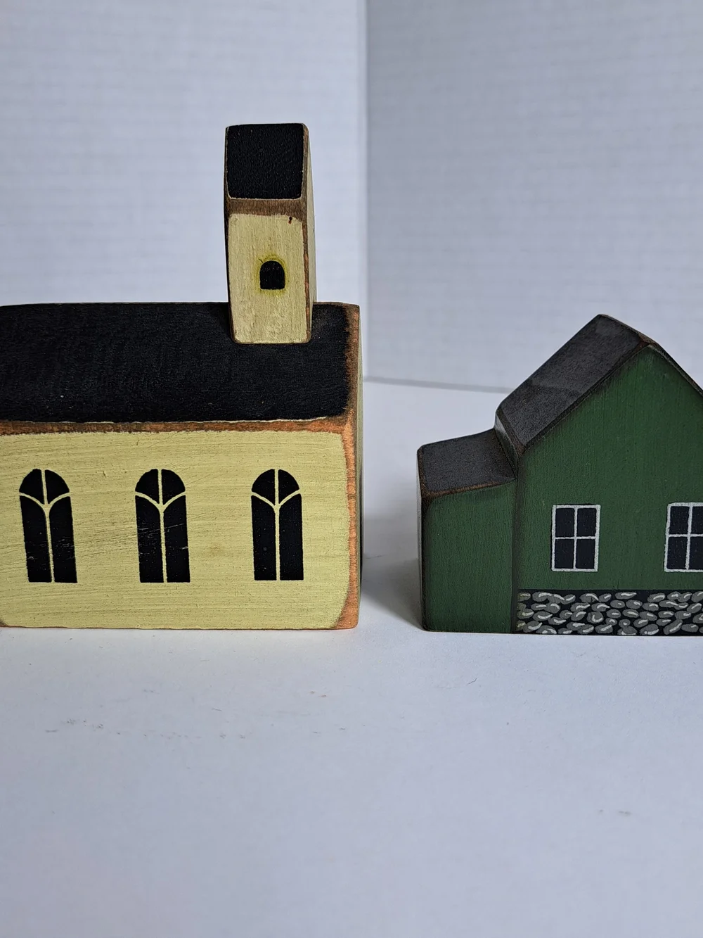 Lot of 4 Vintage Miniature Folk Art-Style Wooden Block Houses by Tender Heart